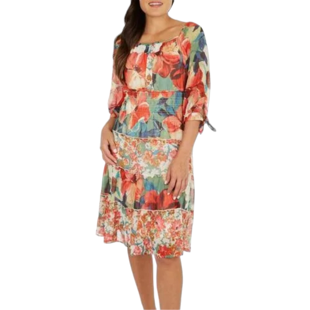 Figueroa and Flower Floral Print Knee Length Tiered Dress Size XL